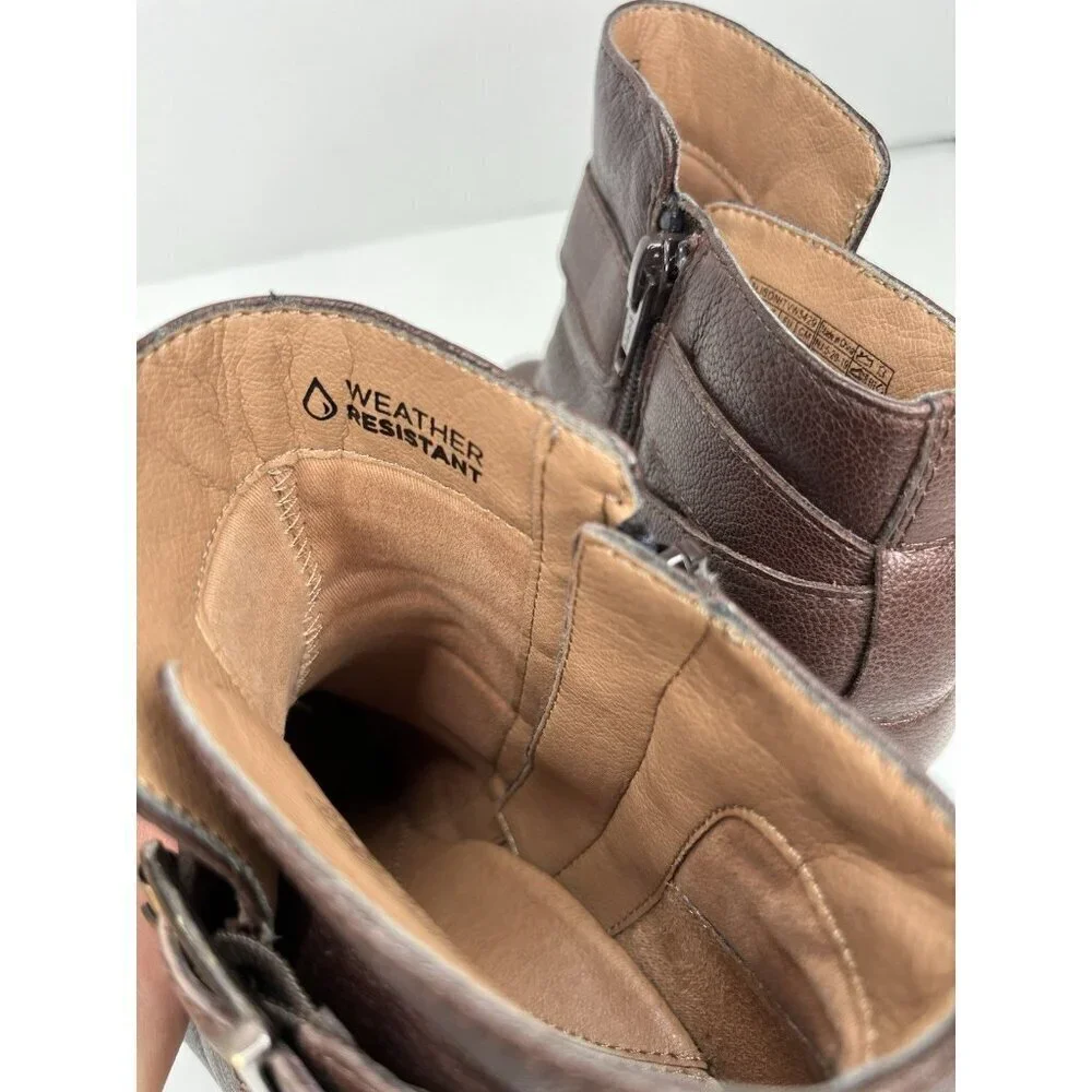 Vionic Womens Trinity Brown Alison Ankle Leather Bootie Side Zip Size 7.5 US